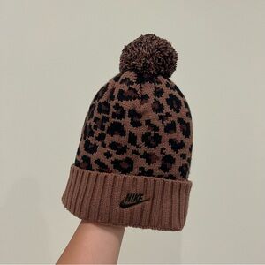 Nike Black and Brown Cheetah Sherpa Winter Beanie Hat